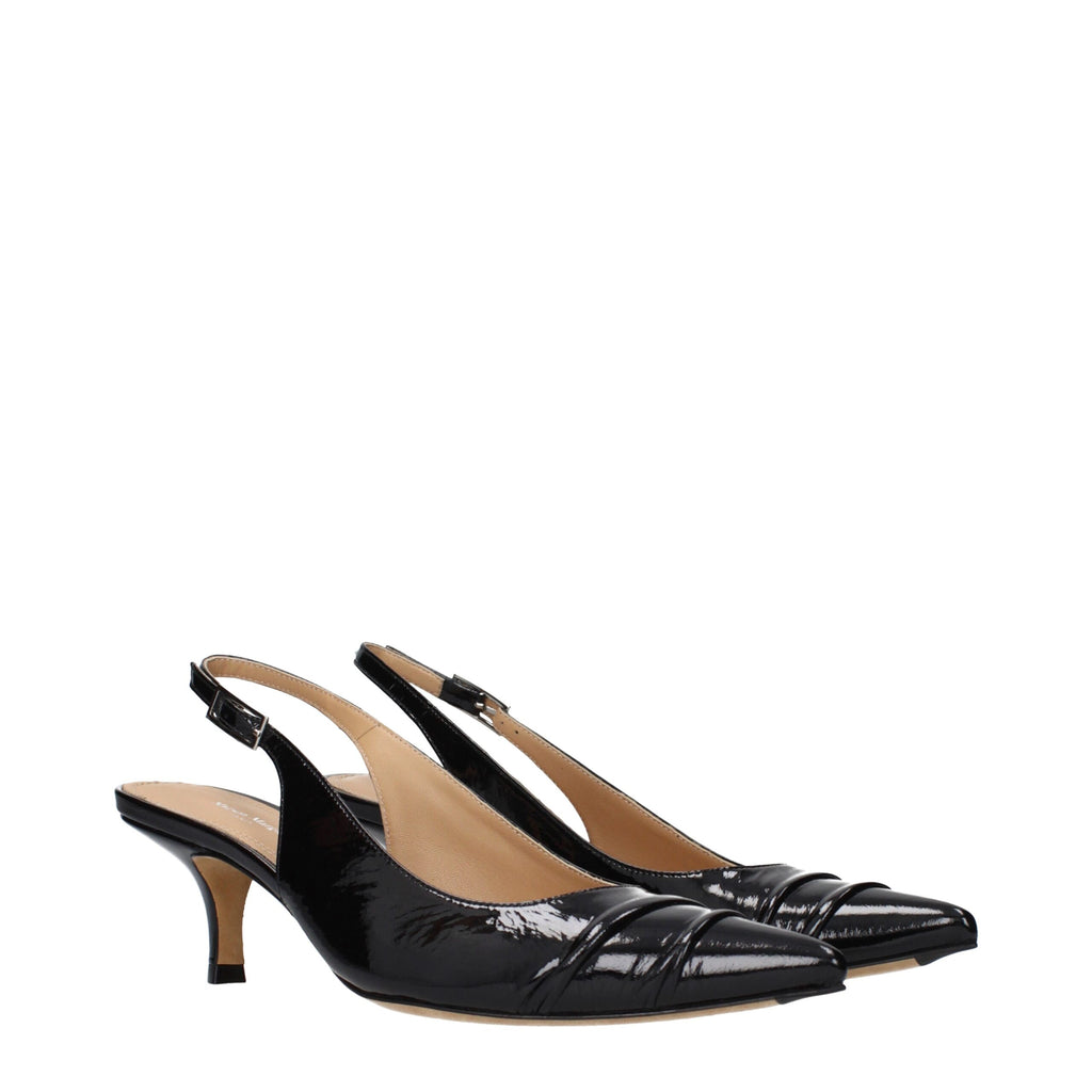 Black Leather Mid Heel Pumps