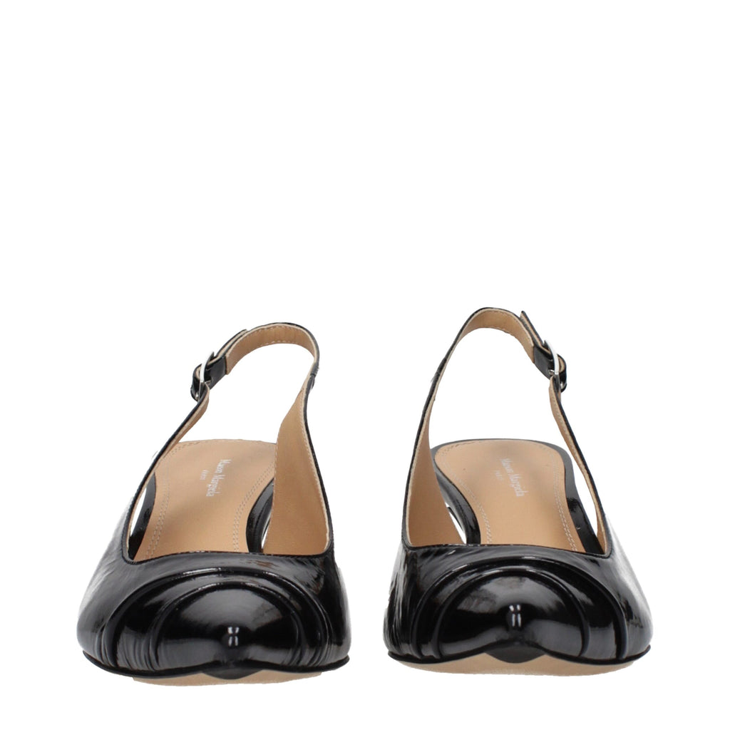 Black Leather Mid Heel Pumps