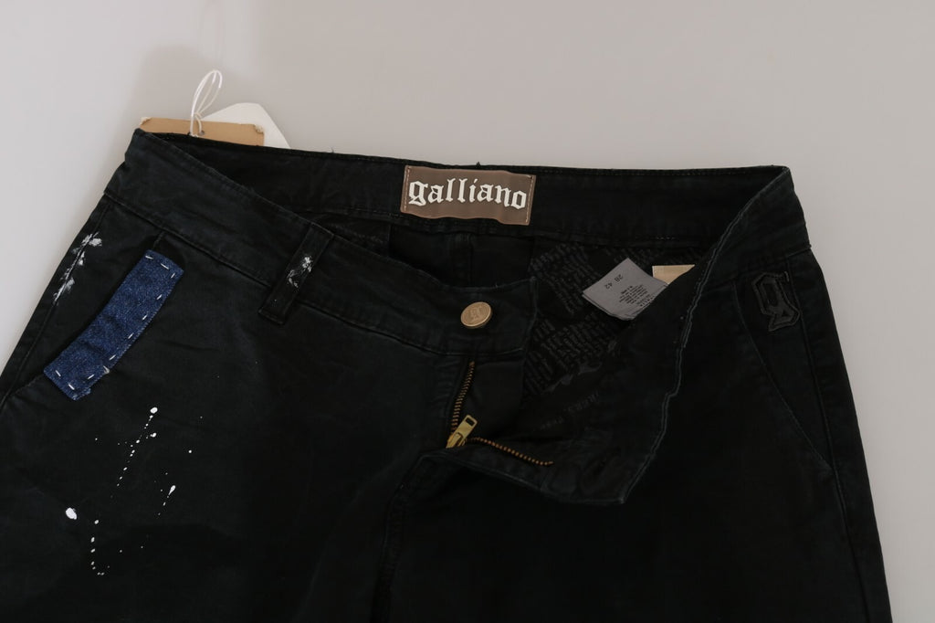 Black Low Waist White Paint Skinny Denim Pants Jeans