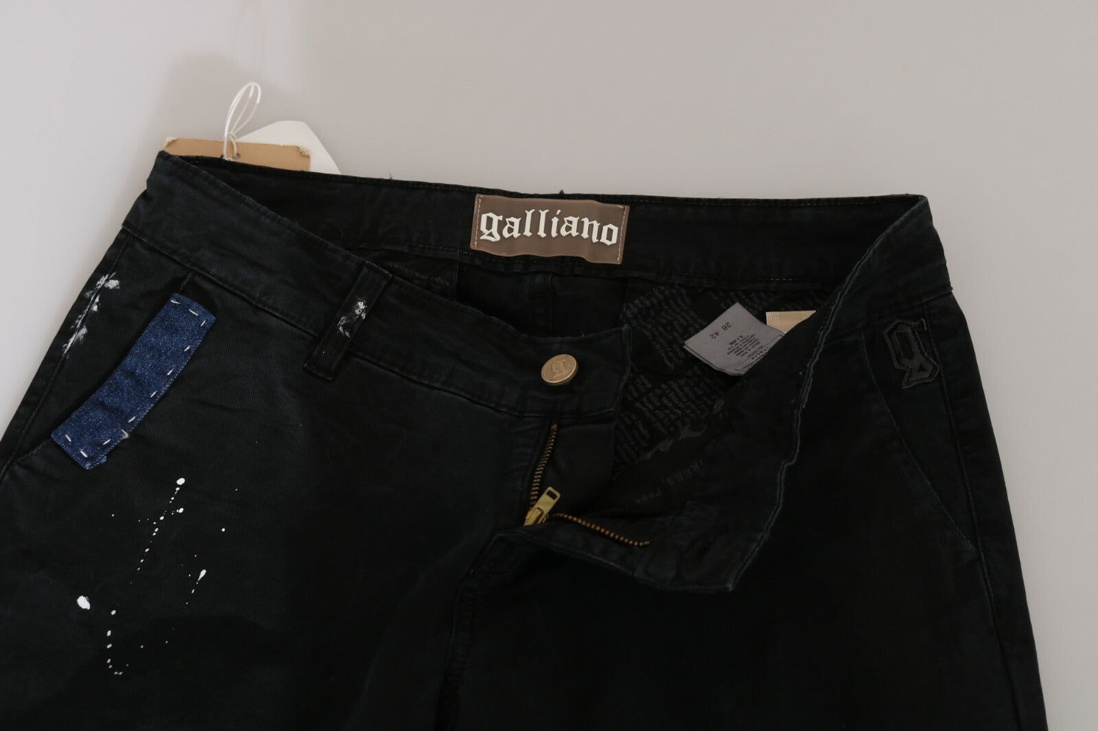 Black Low Waist White Paint Skinny Denim Pants Jeans