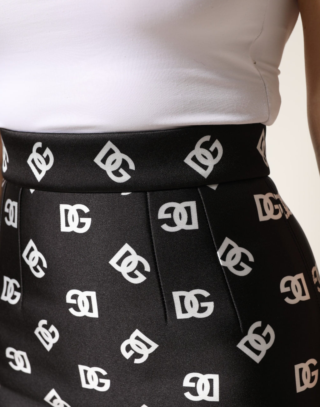 Black Dg Logo Pencil Cut High Waist Mini Skirt