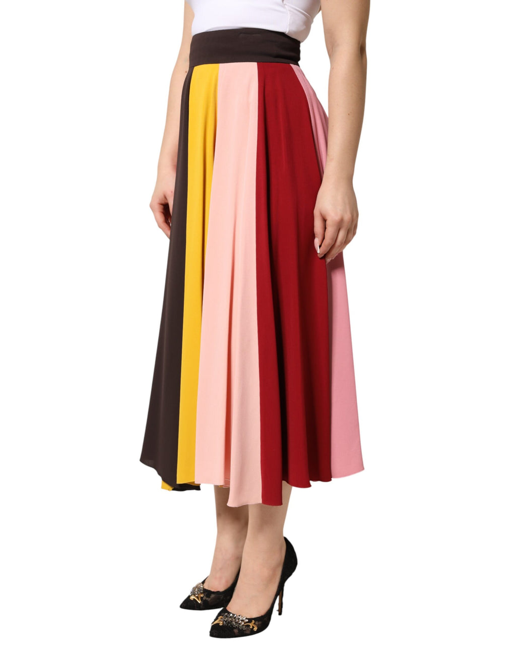 Multicolor Viscose High Waist Midi Skirt