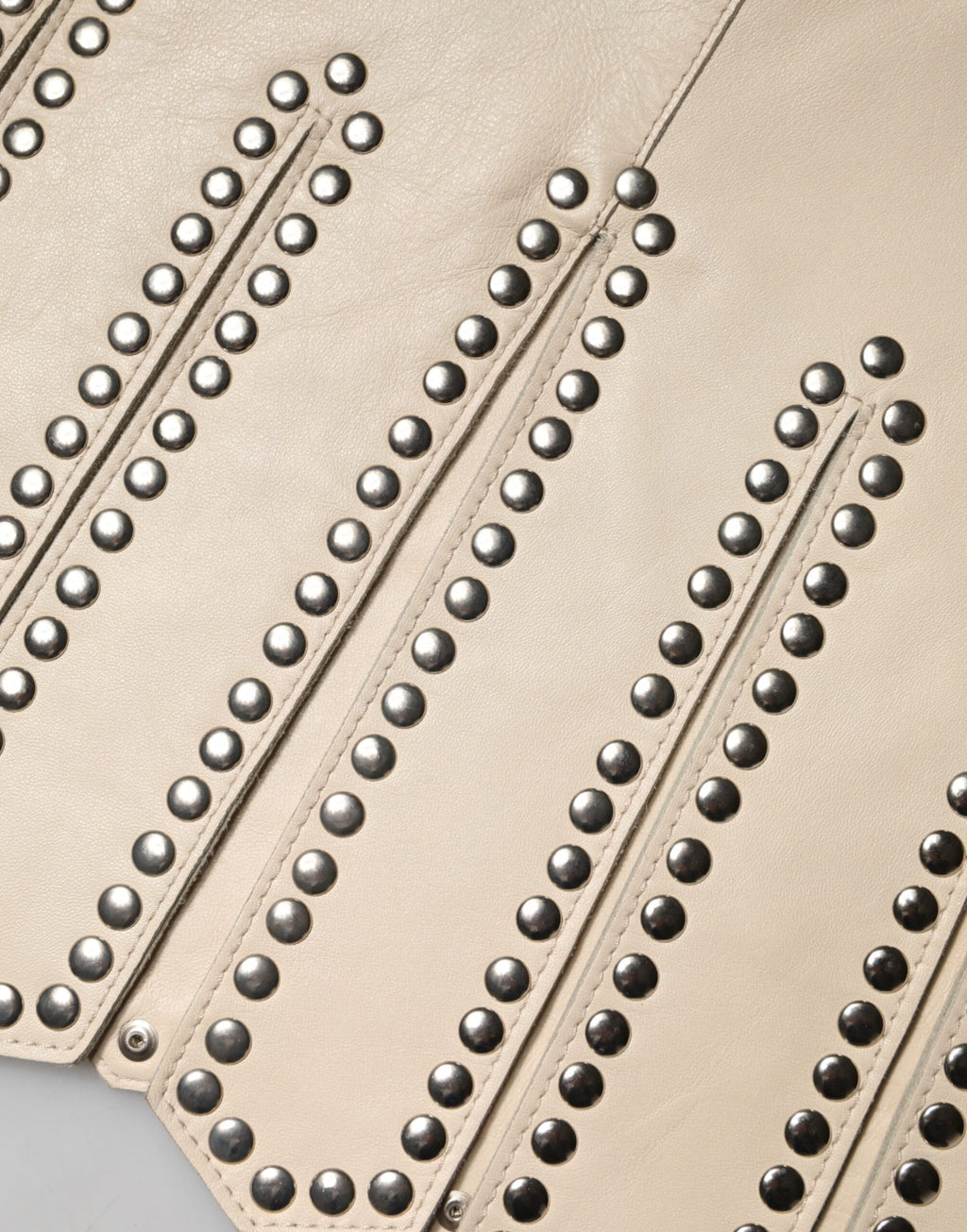 Beige Leather Studs Mid Waist Mini Skirt