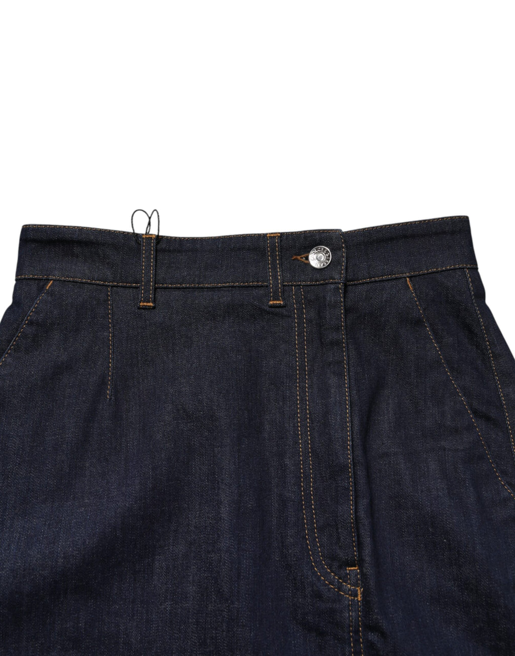 Dark Blue Cotton A-line Denim Midi Skirt