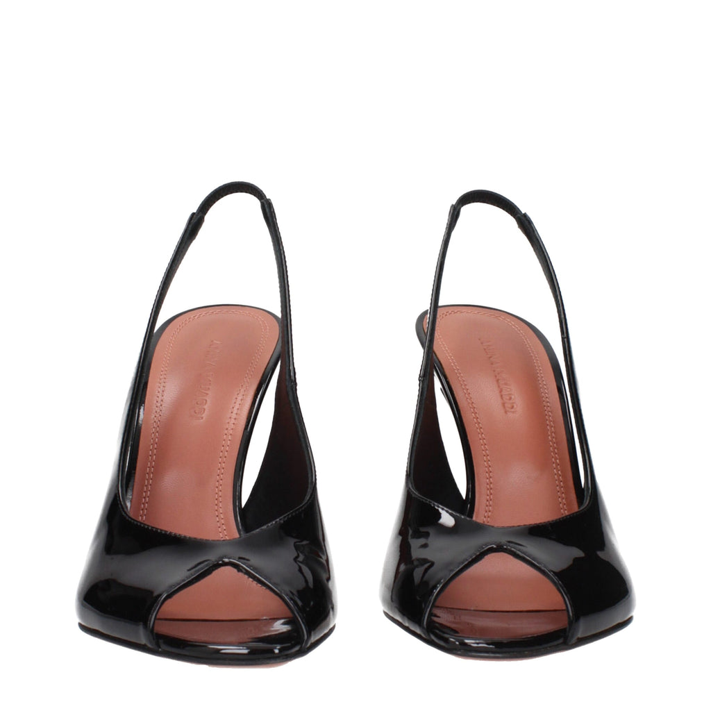 Black Leather Stiletto Heel Sandals