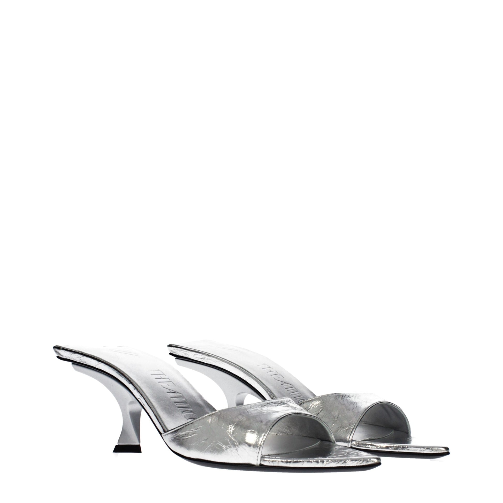 Gray Leather Flat Sandals