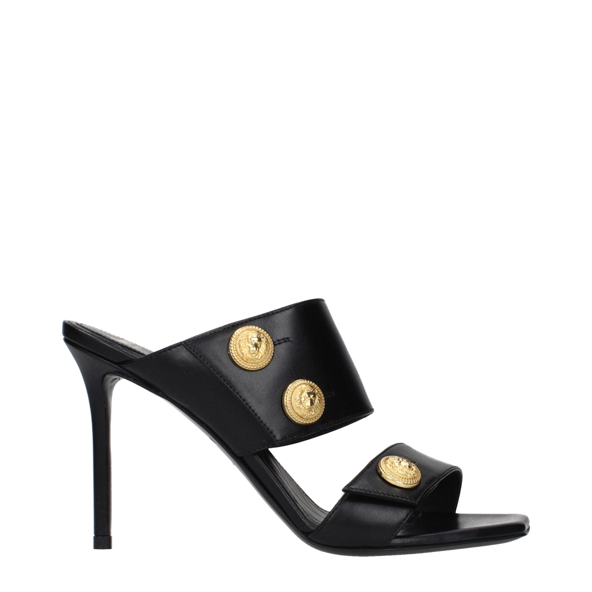 Black Leather Stiletto Heel Sandals