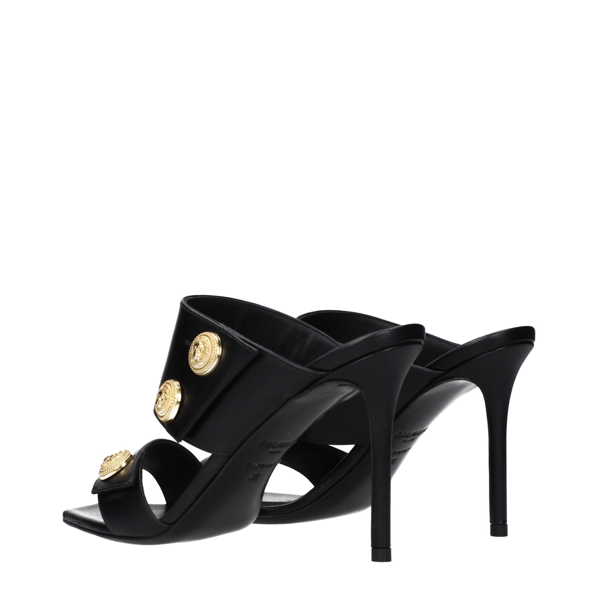 Black Leather Stiletto Heel Sandals