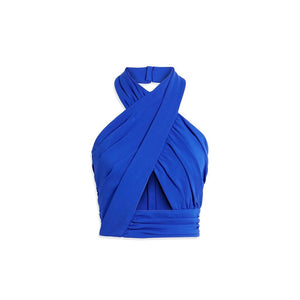 Blue Elastane Tank Tops