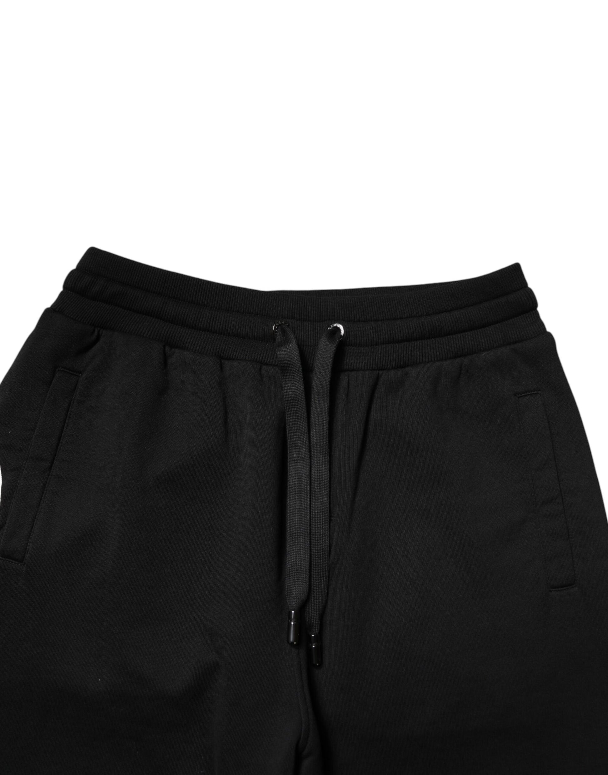Black Cotton Mid Waist Jogger Trousers Pants