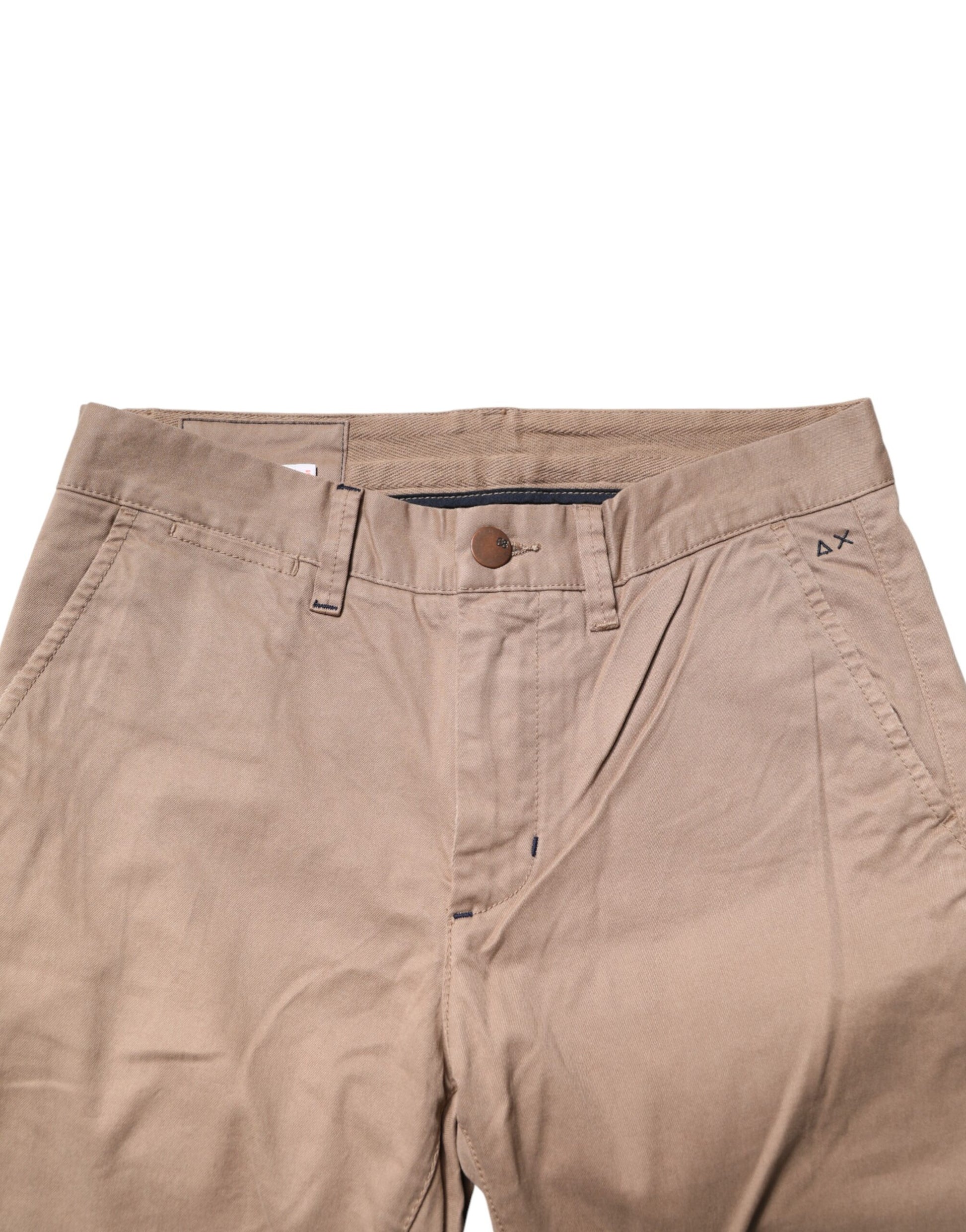 Beige Cotton Mid Waist Straight Men Chino Trouser Pants