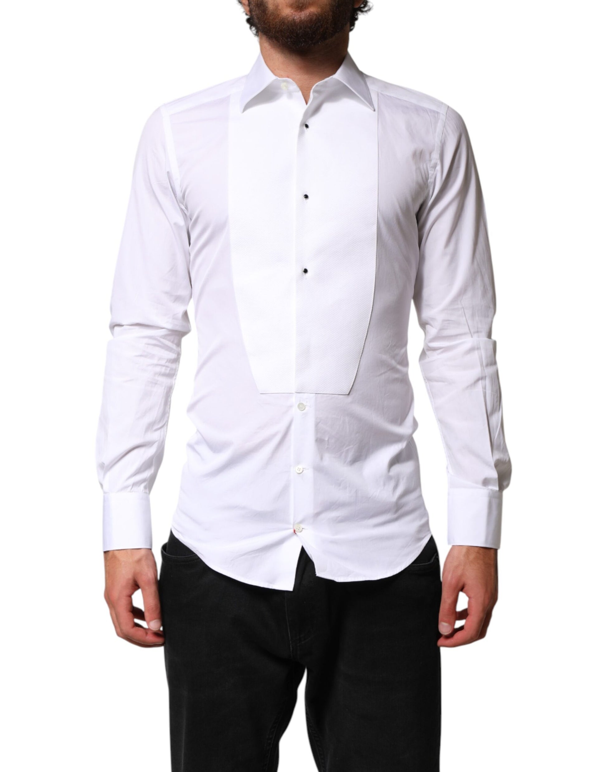 White Cotton GOLD Collared Dress Bib Formal Shirt