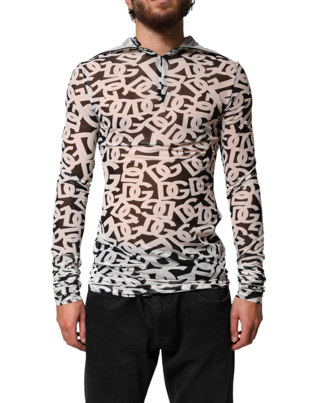 White DG Logo Long Sleeves Turtleneck Top