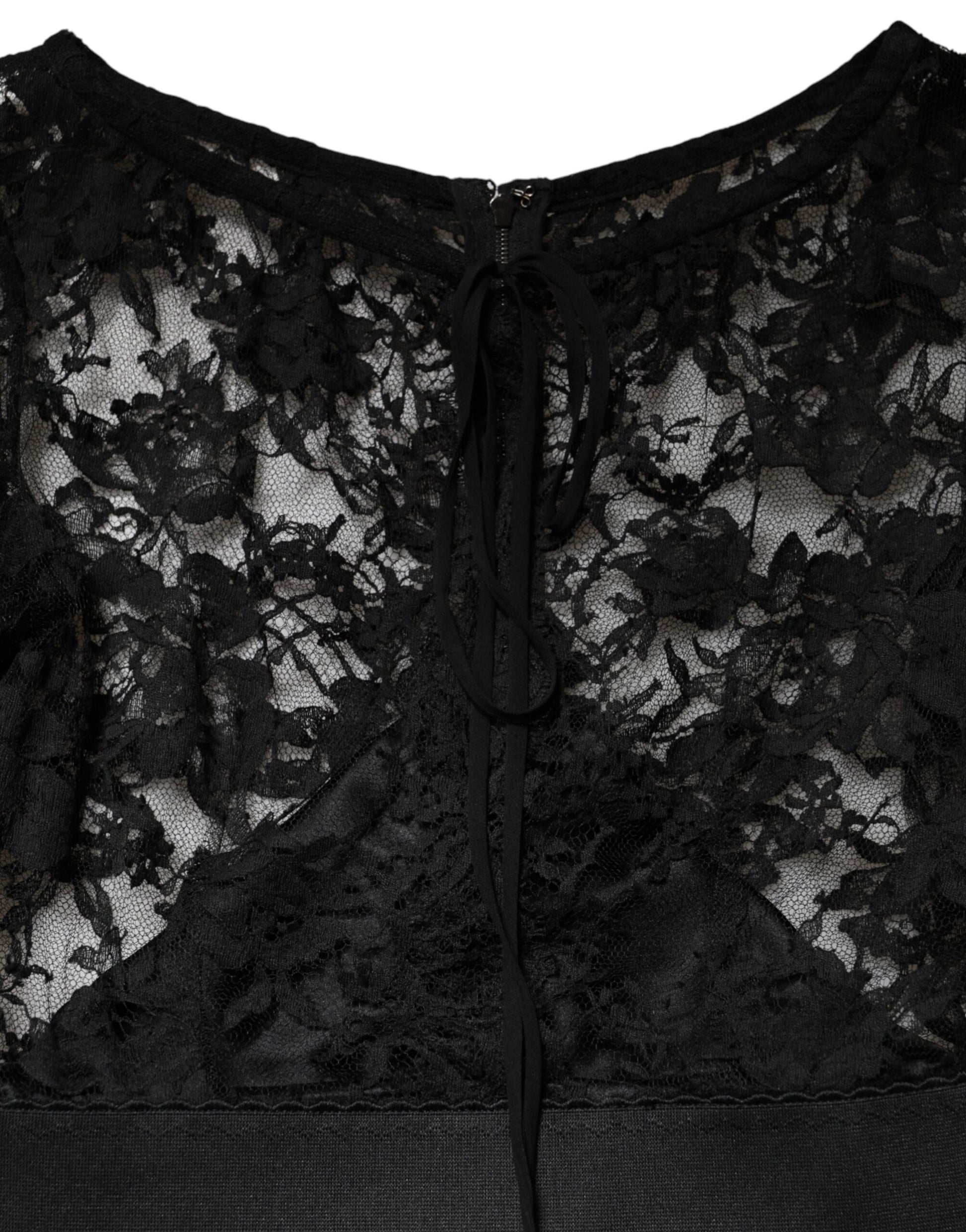 Black Lace Trim Cotton Sheath Midi Dress
