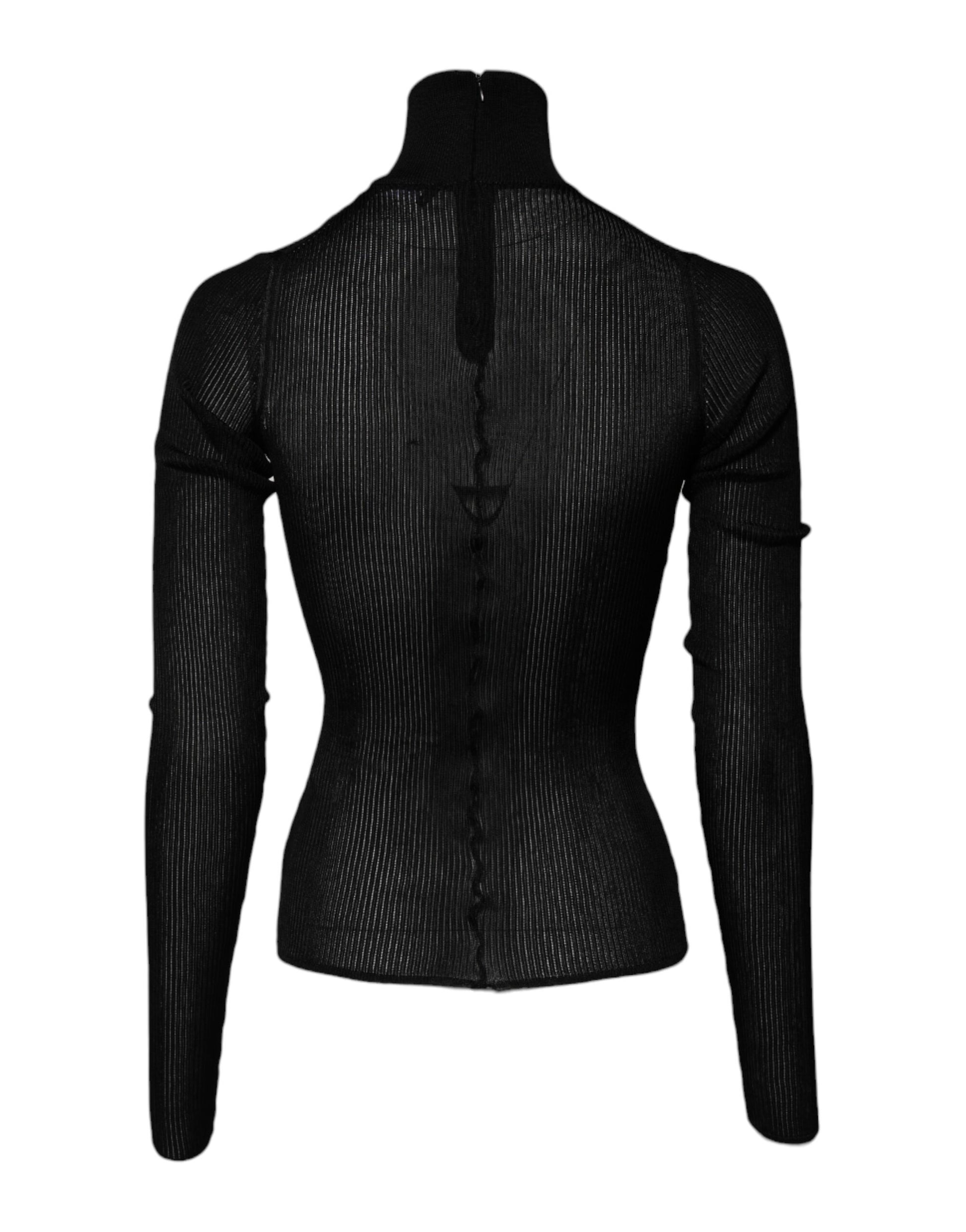 Black Viscose Turtle Neck Pullover Top