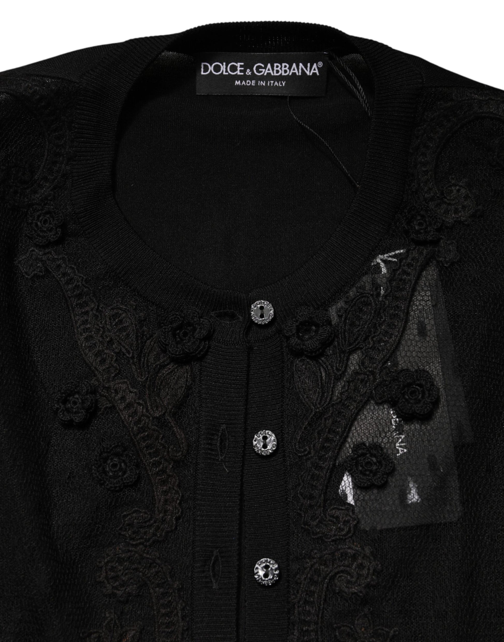 Black Sheer Button Down Cardigan Sweater