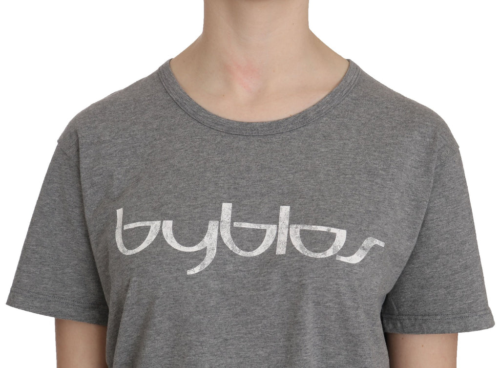 Cotton Grey Short Sleeve Round Neck Top T-shirt Blouse