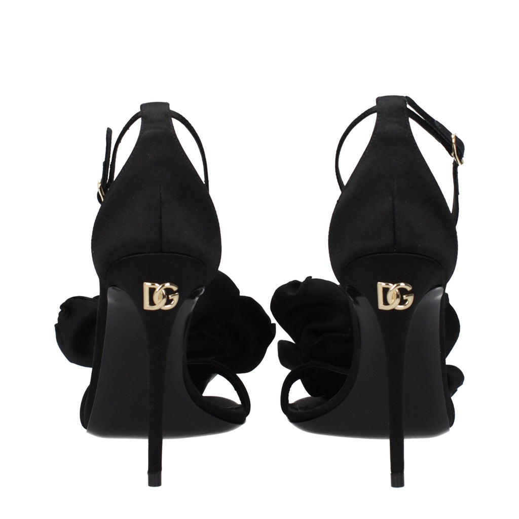 Black Satin Stiletto Heel Sandals
