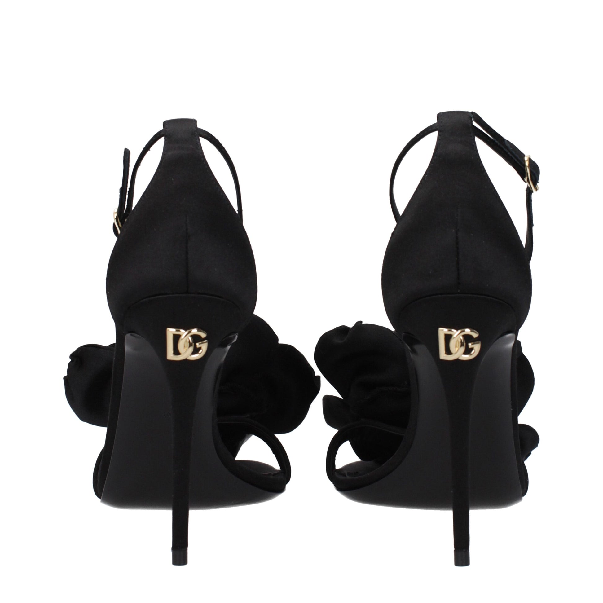 Black Satin Stiletto Heel Sandals