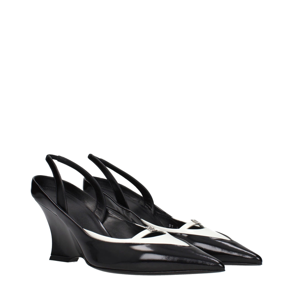 Black Leather Wedge Sandals