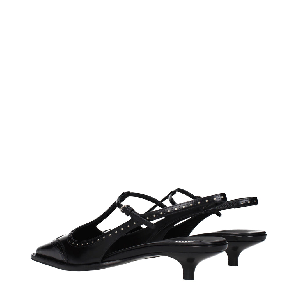 Black Leather Mid Heel Pumps