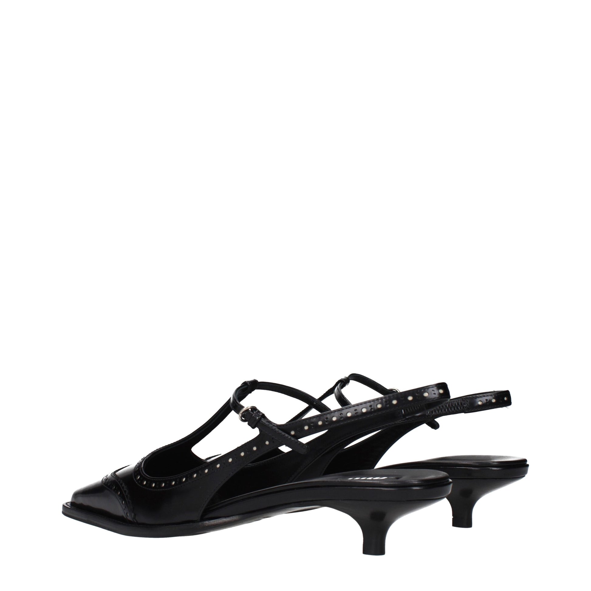 Black Leather Mid Heel Pumps