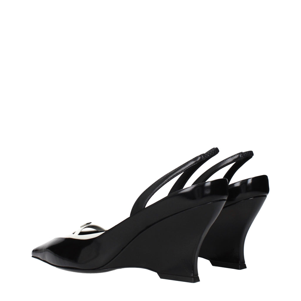 Black Leather Wedge Sandals