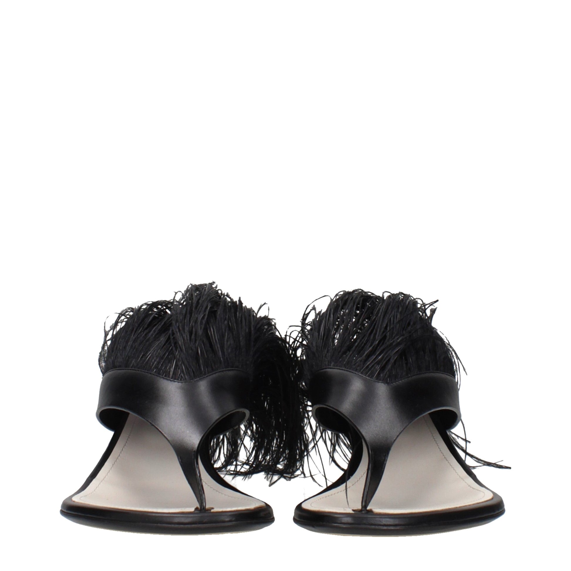 Black Leather Flip-Flop Sandals