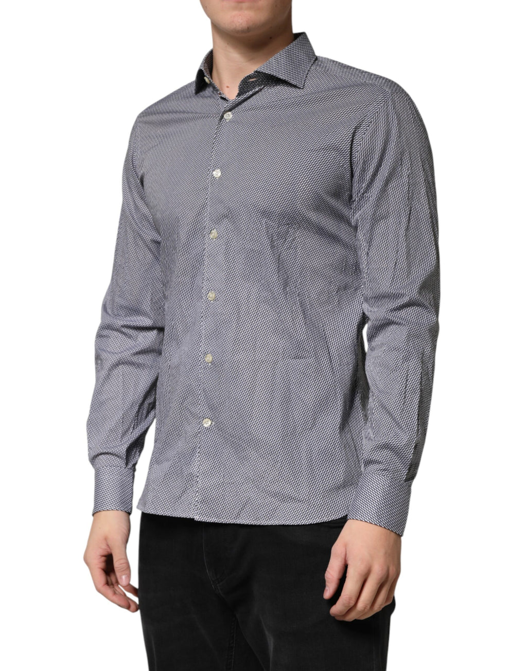 Gray Patterned Long Sleeves Dress Shirt
