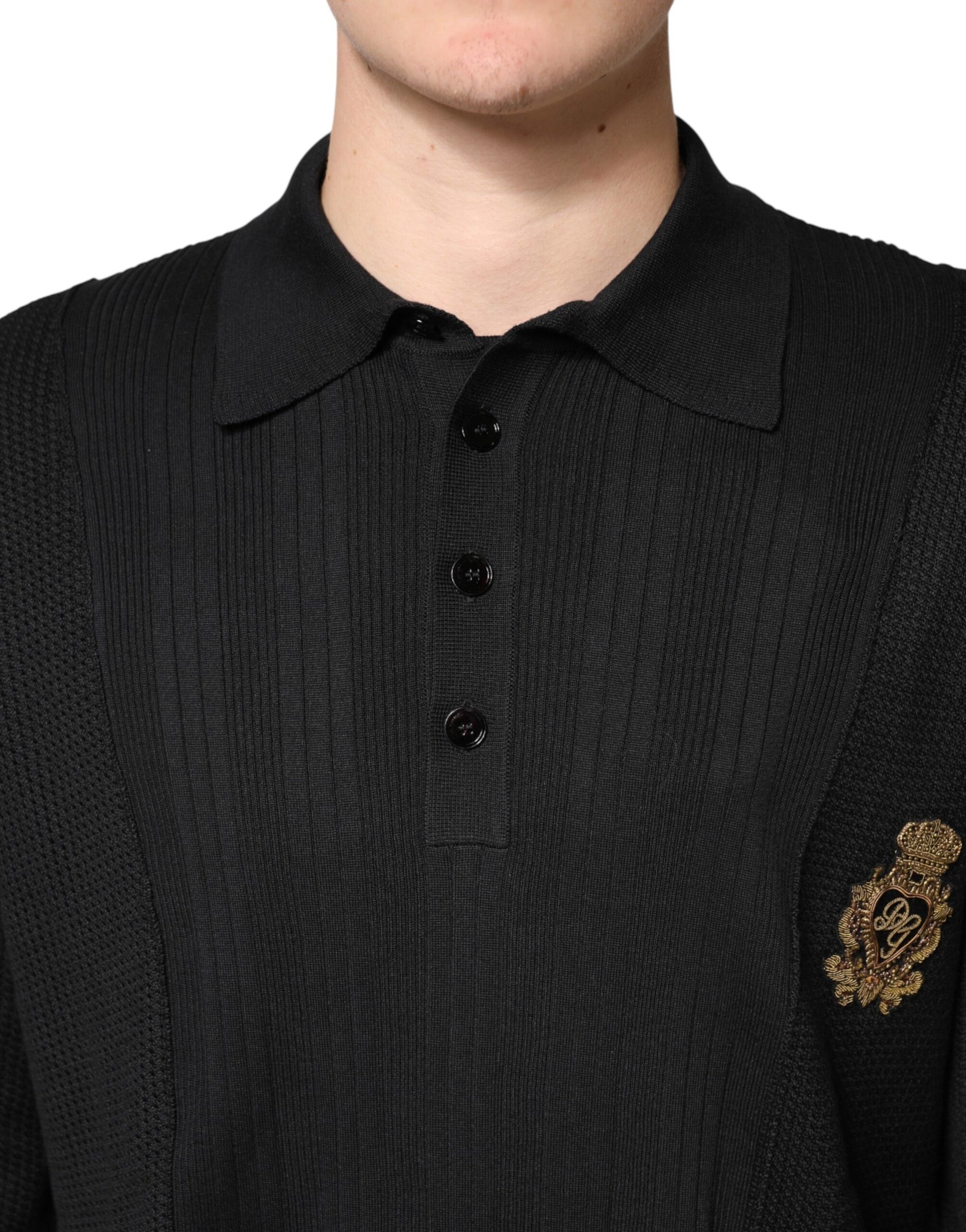 Black Crest Long Sleeve Men Pullover Sweater