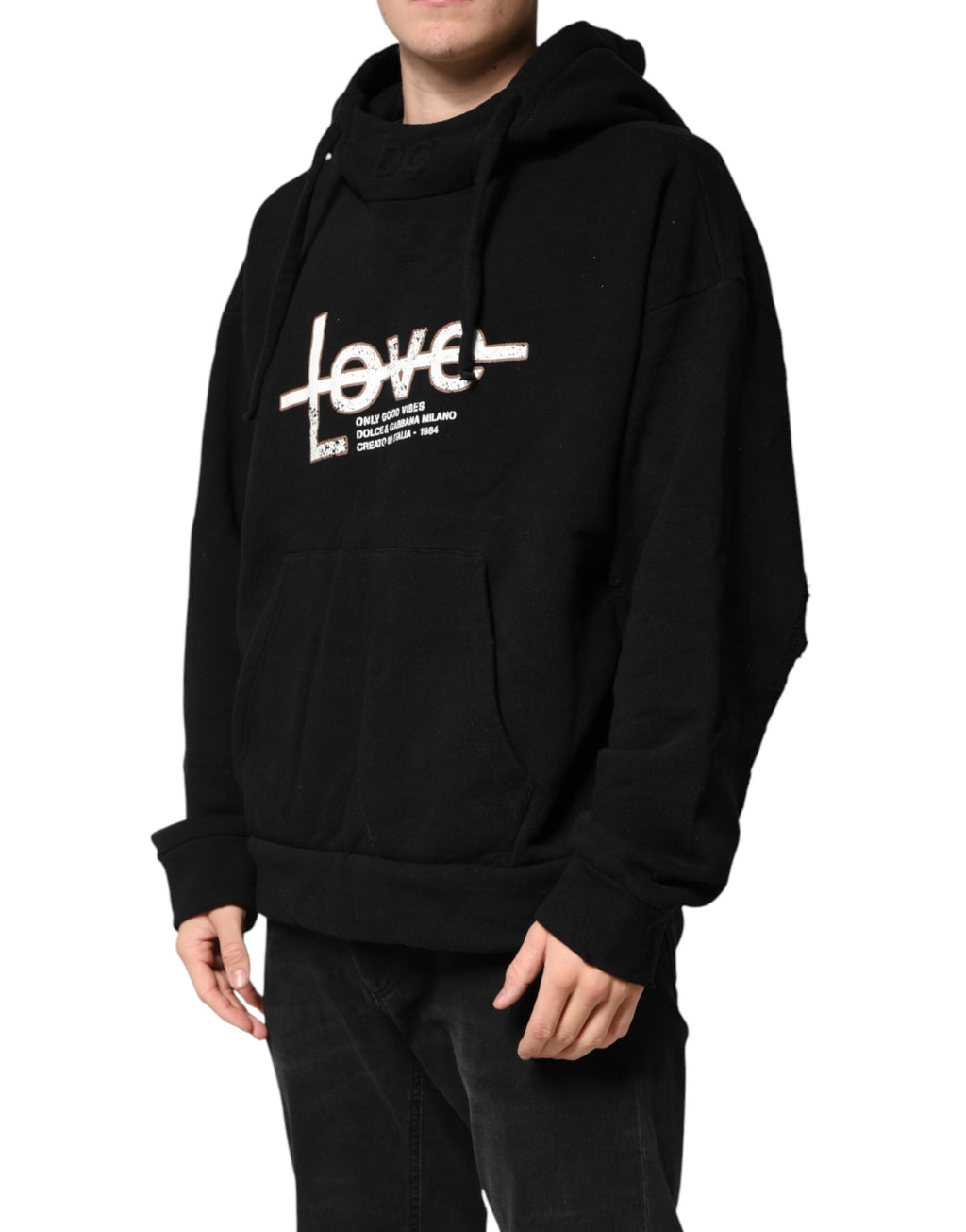 Black LOVE Cotton Hooded Sweatshirt Sweater