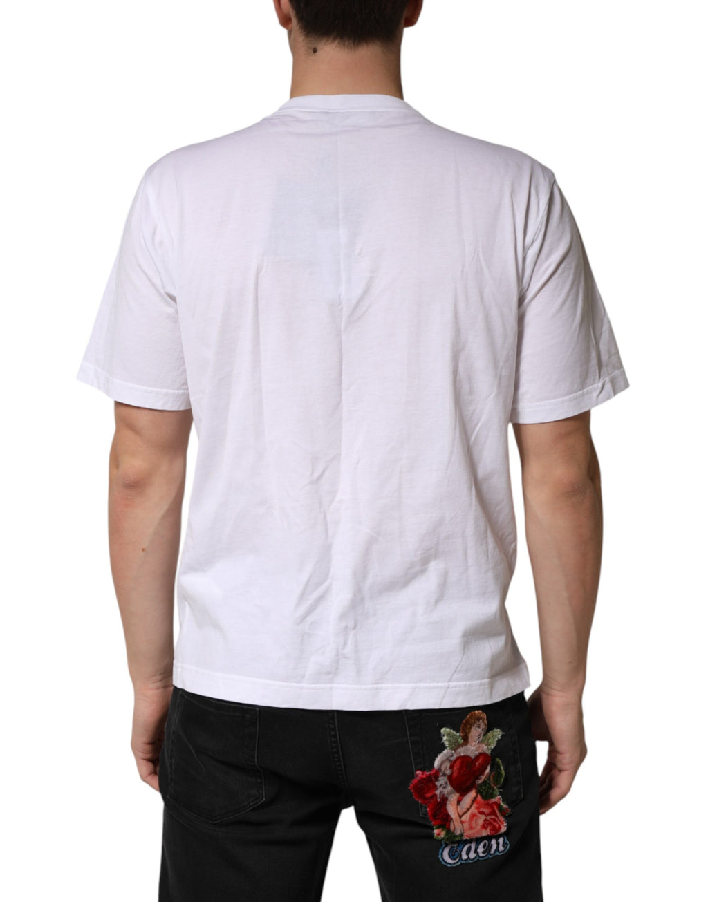 White Cotton Necklace Embellished T-shirt