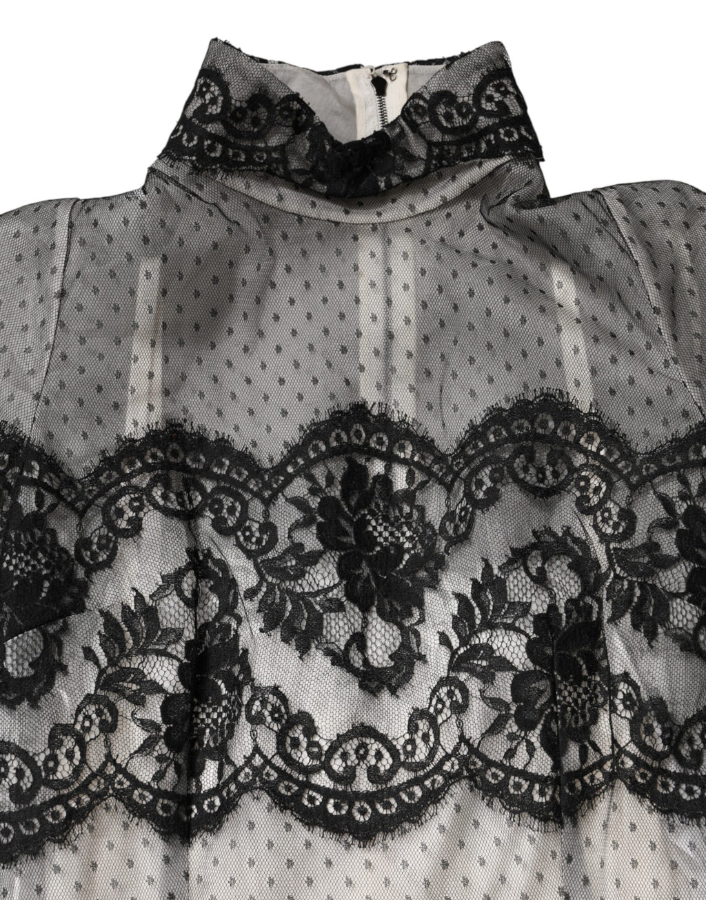 Black White Lace Silk Blend MaxiSheath Dress