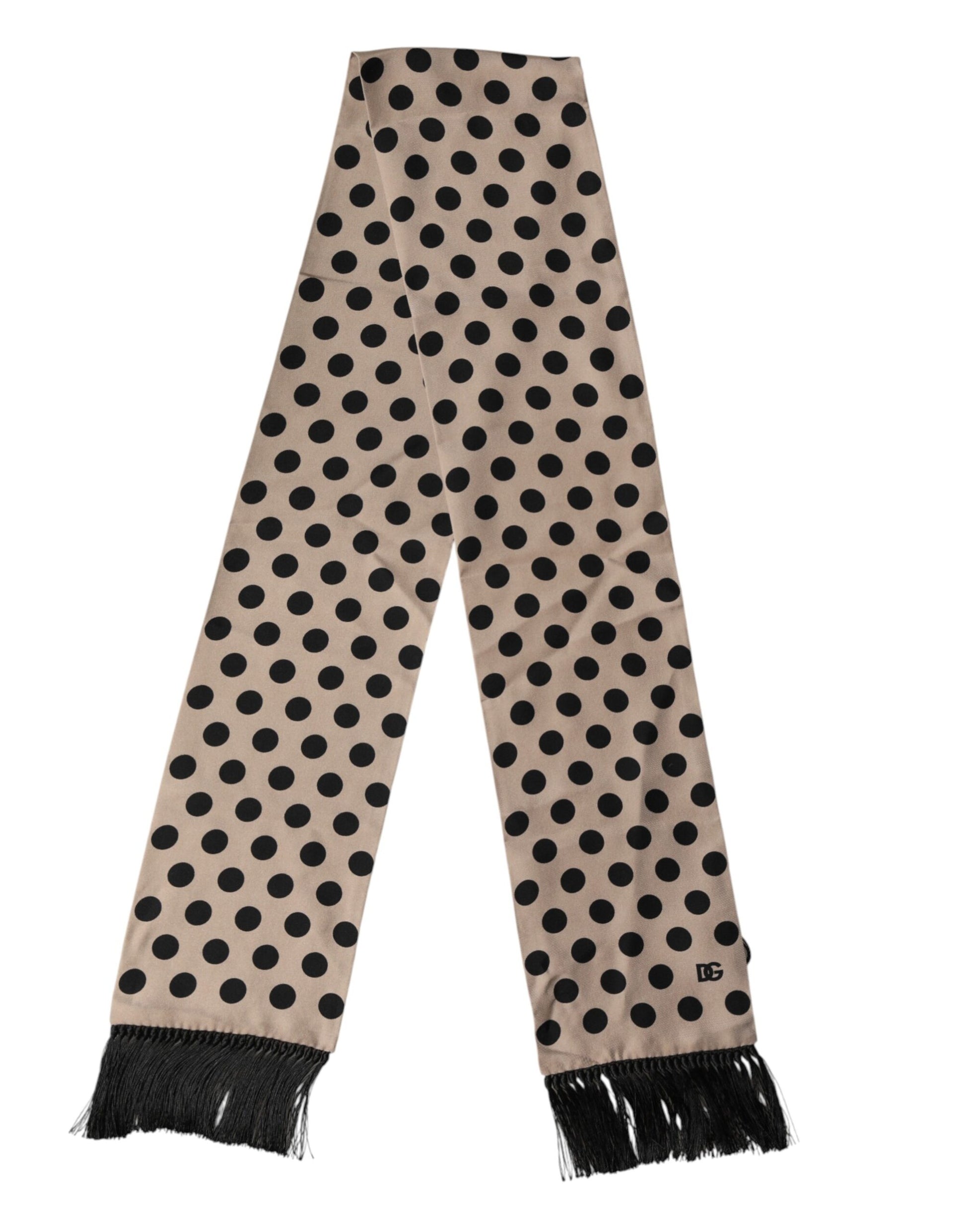 Brown Polka Dot Silk Fringes Foulard Scarf