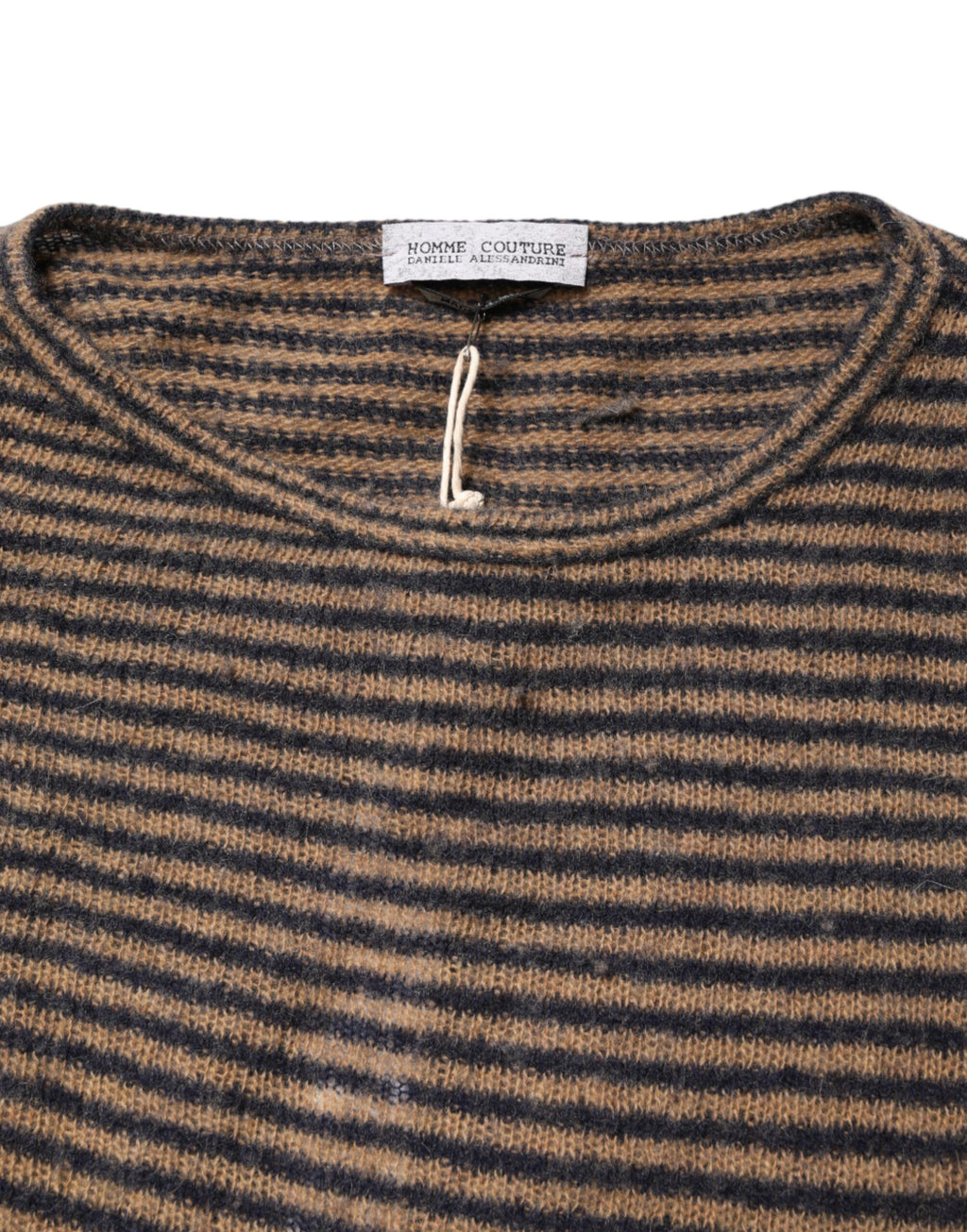 Brown Black Stripes Wool Crew Neck Pullover Sweater
