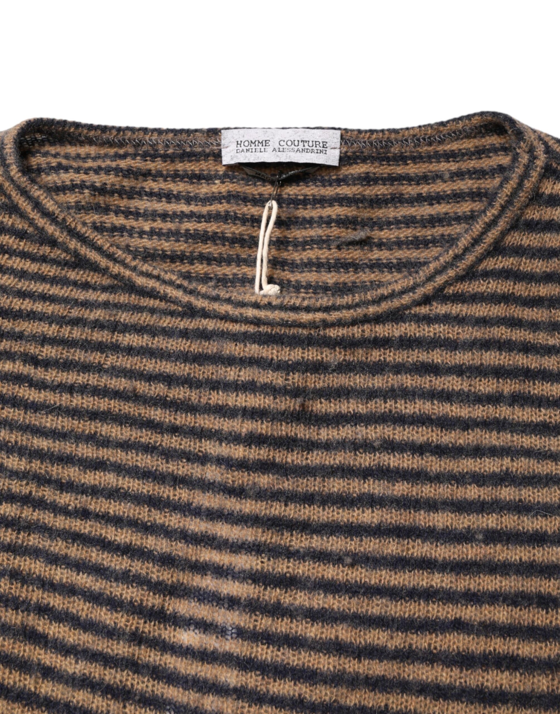 Brown Black Stripes Wool Crew Neck Pullover Sweater