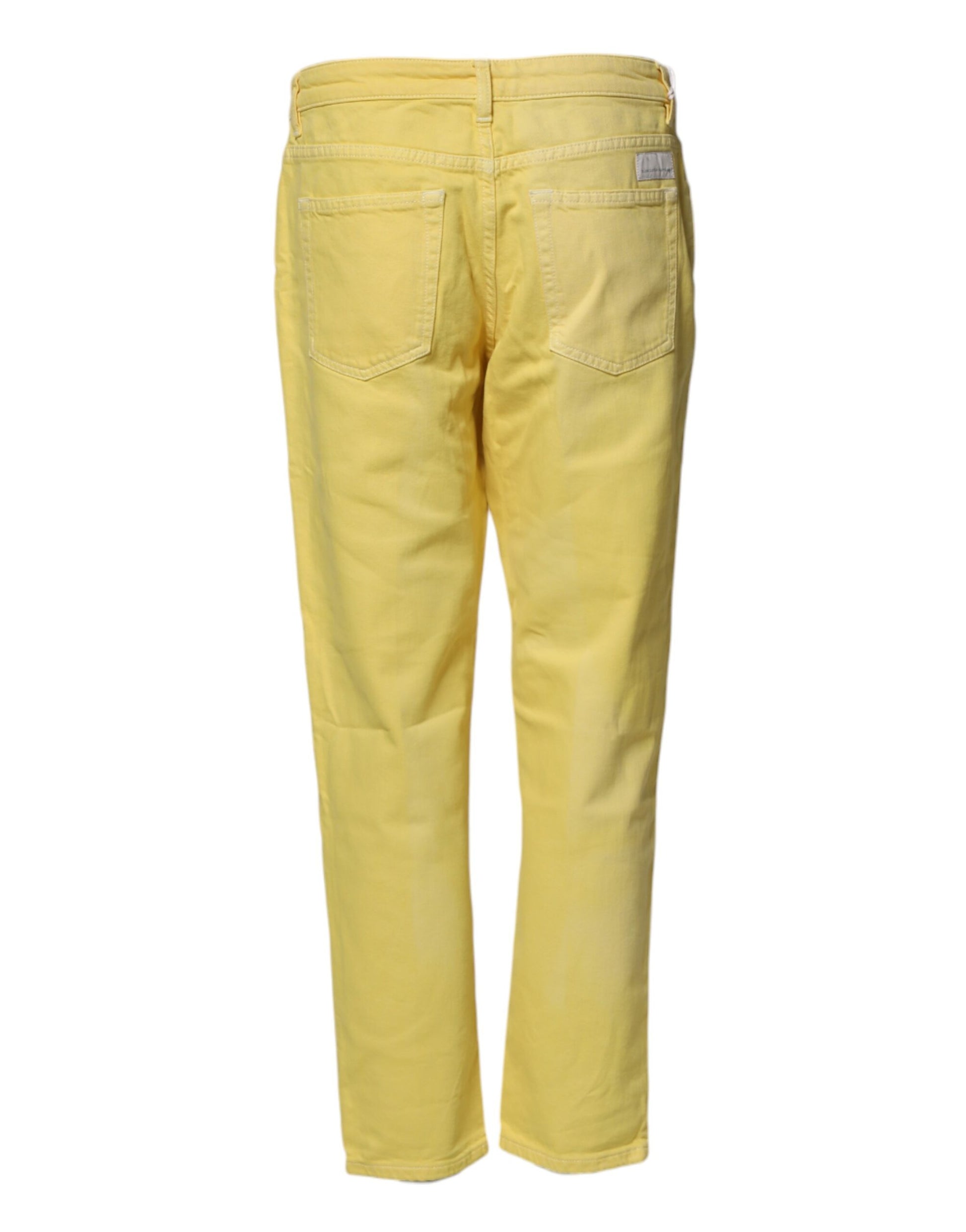 Yellow Tapered Mid Waist Denim Trouser Jeans