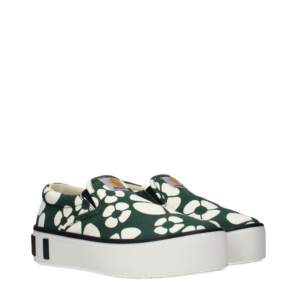 Green Fabric Slip-On Loafers