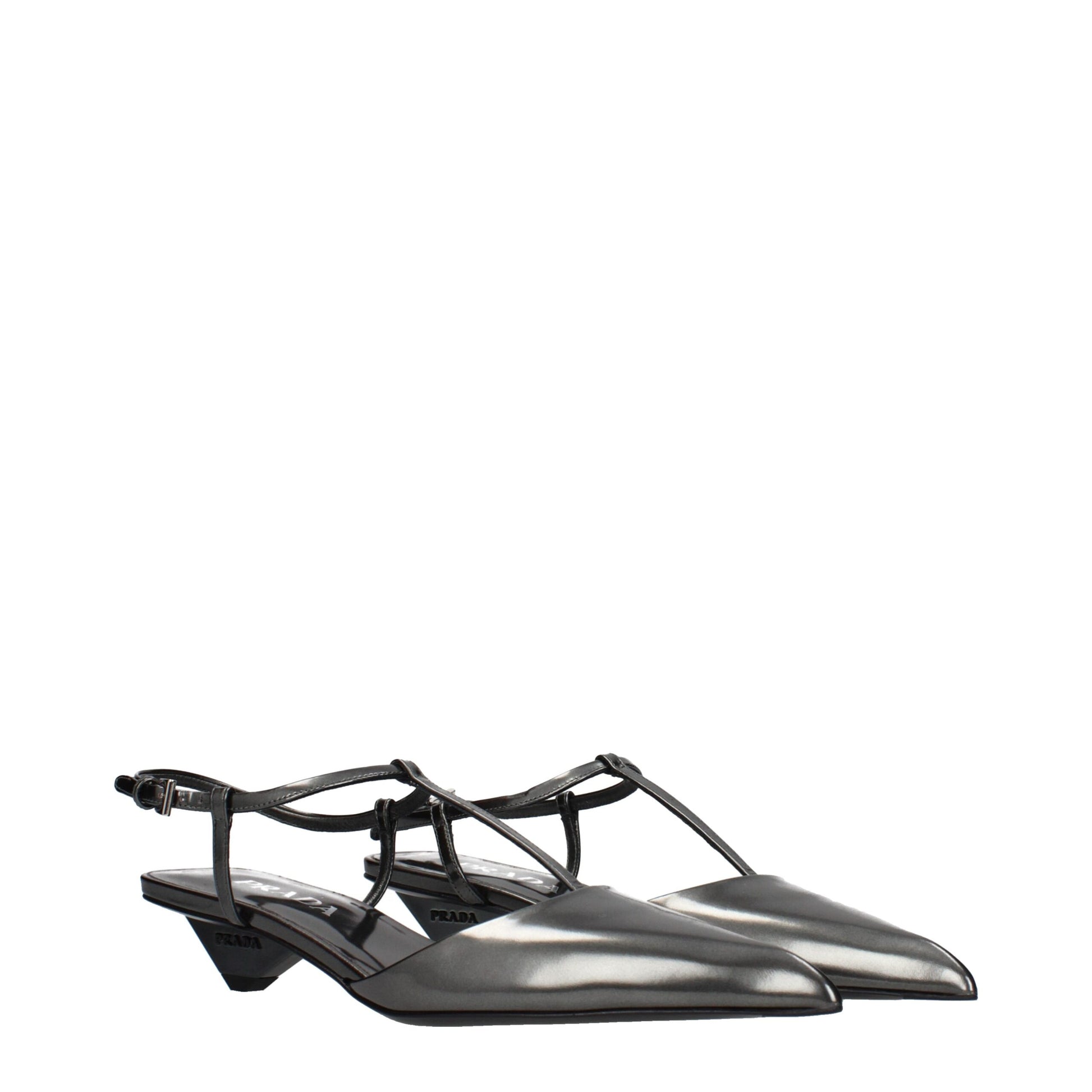Gray Leather Flat Sandals