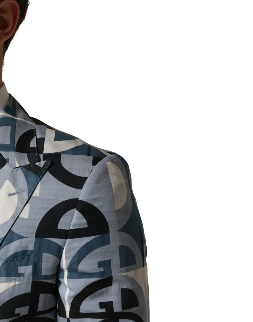 Blue Logo Monogram Single Breasted Blazer