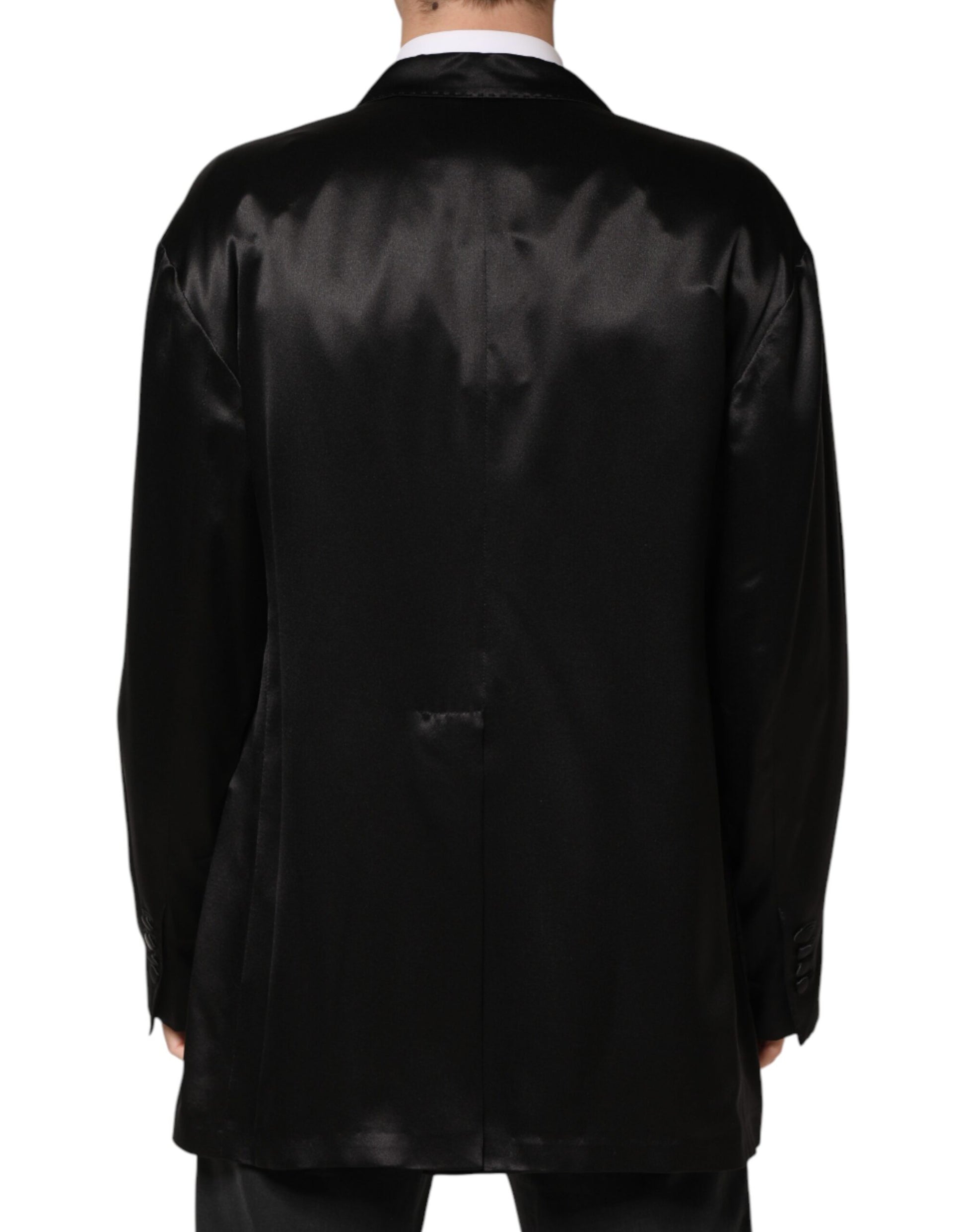 Black Silk Double Breasted 2 Button Blazer