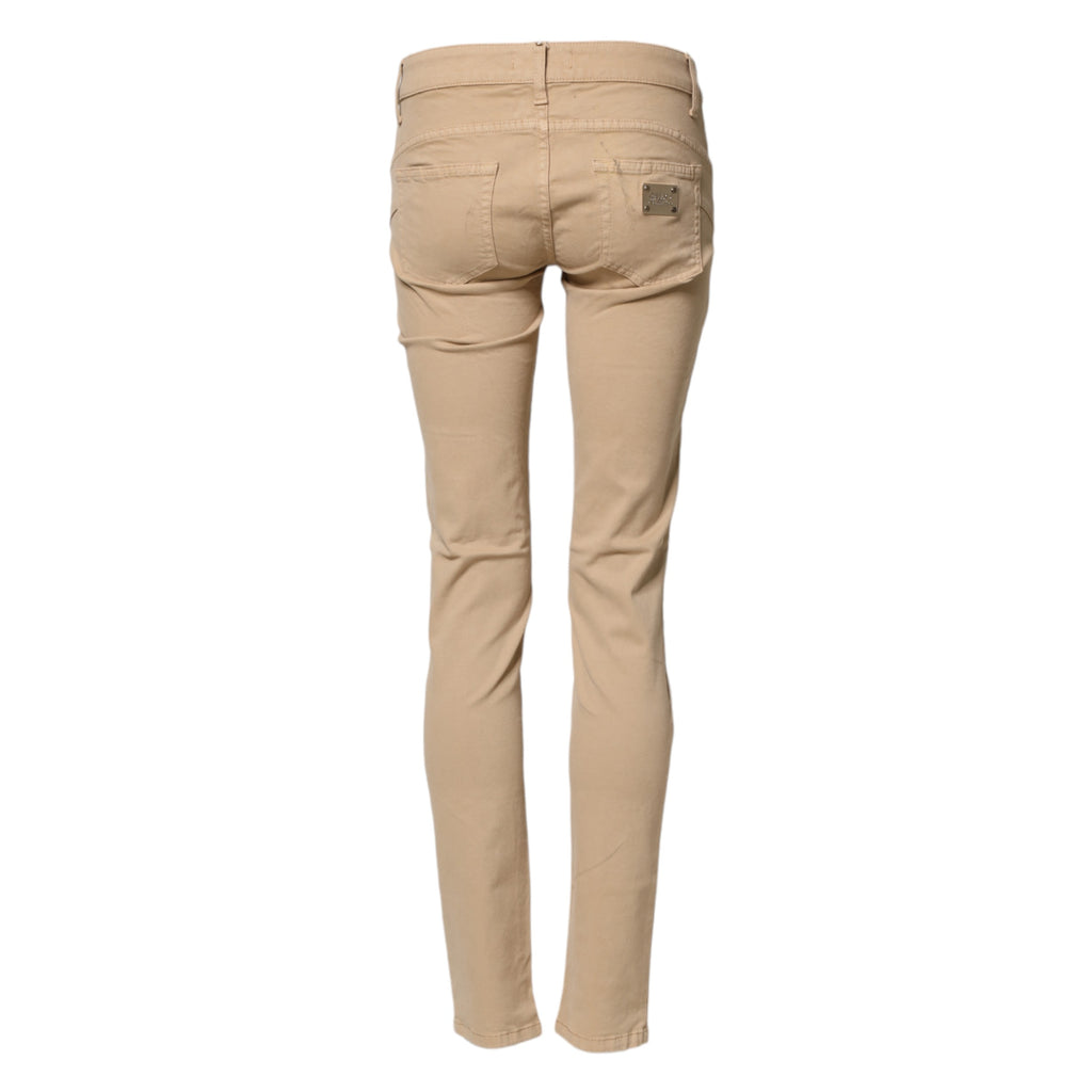 Beige Skinny Low Waist Denim Casual Trouser Jeans