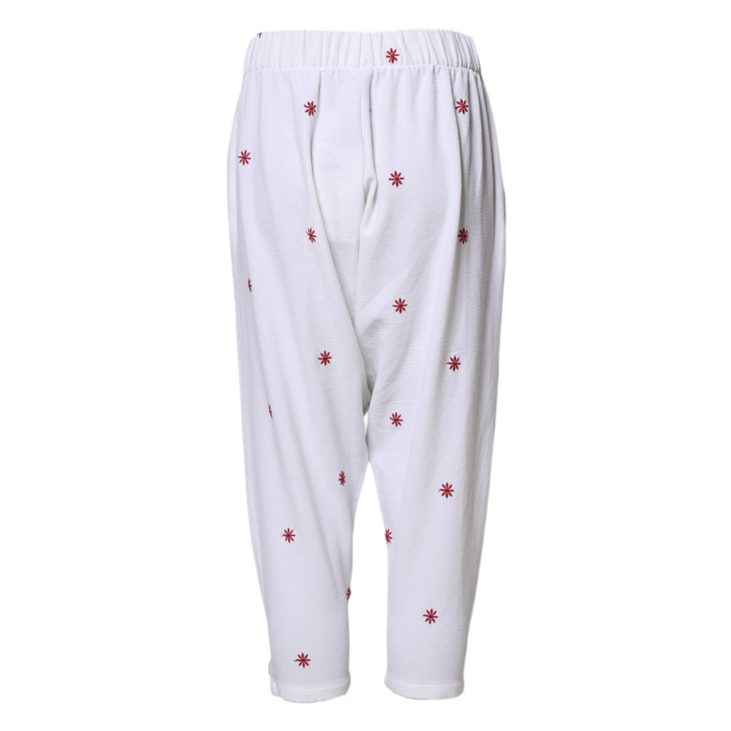 White Floral Tapered High Waist Cropped Pants