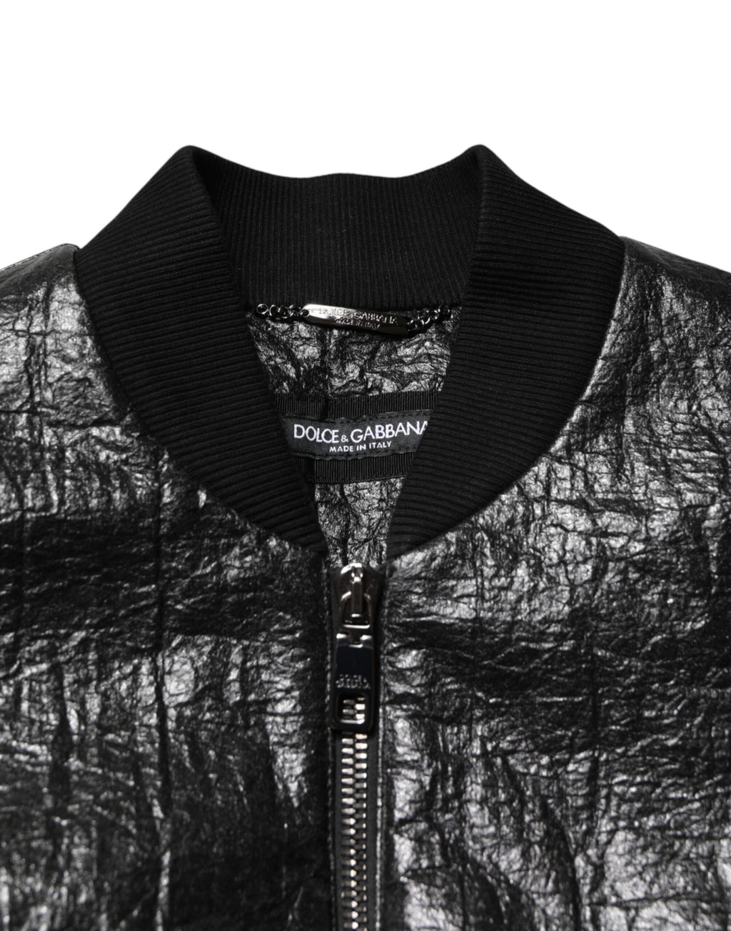 Black Cellulose Leather FullZip Biker Jacket