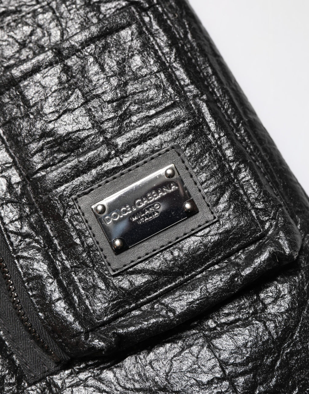 Black Cellulose Leather FullZip Biker Jacket