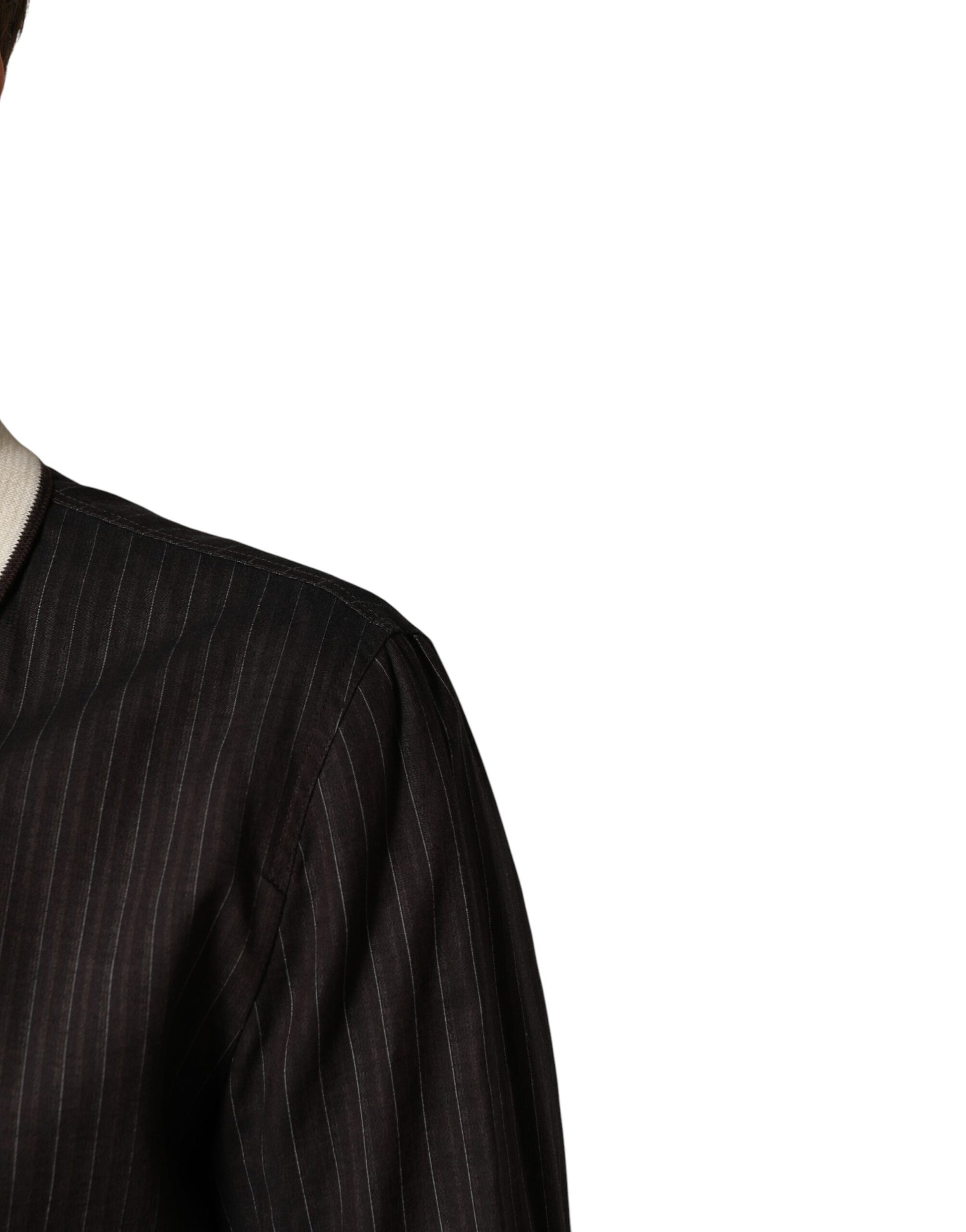 Brown Contrast Stripe Men Bomber Jacket