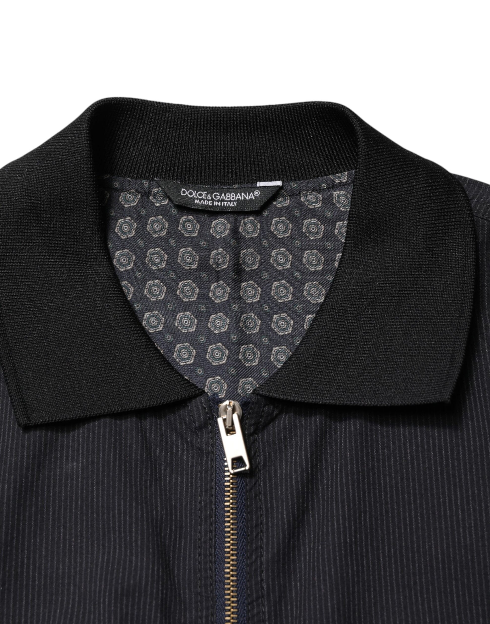 Dark Blue Cotton Full Zip Bomber Men Jacket
