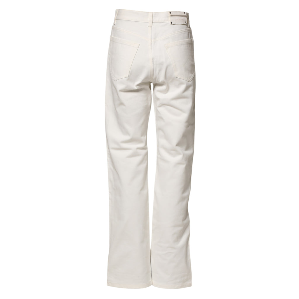 White Straight Bow Details Denim Casual Jeans