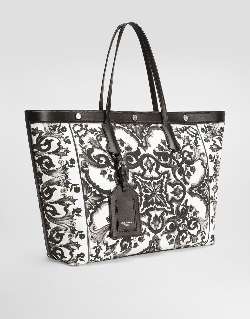 Majolica-print calfskin shopping bag