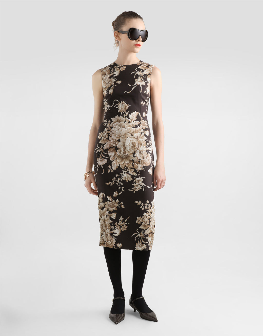 Rose-print charmeuse dress